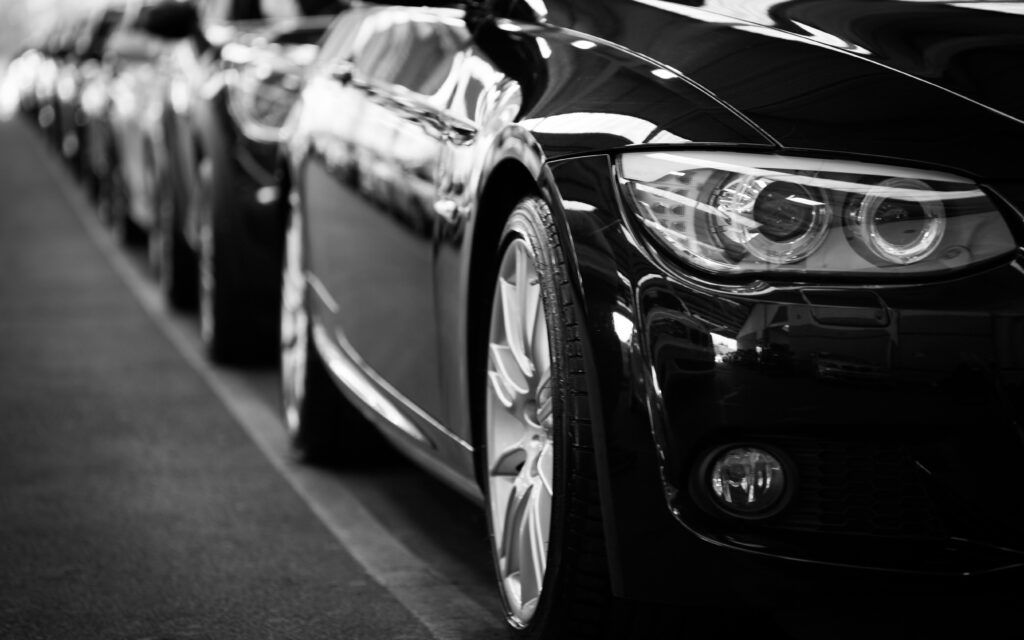 Black and white photo of cars